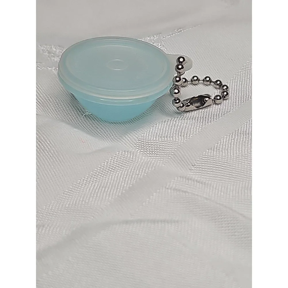Tupperware Vintage Mini Wonderlier Bowl Keychain in Light Blue W/ Lid and Chain